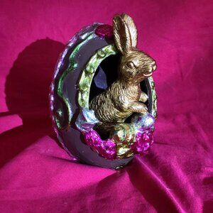 *** SOLD *** Vintage RAX Gold Foil Chocolate Easter Bunny in Egg Figurine